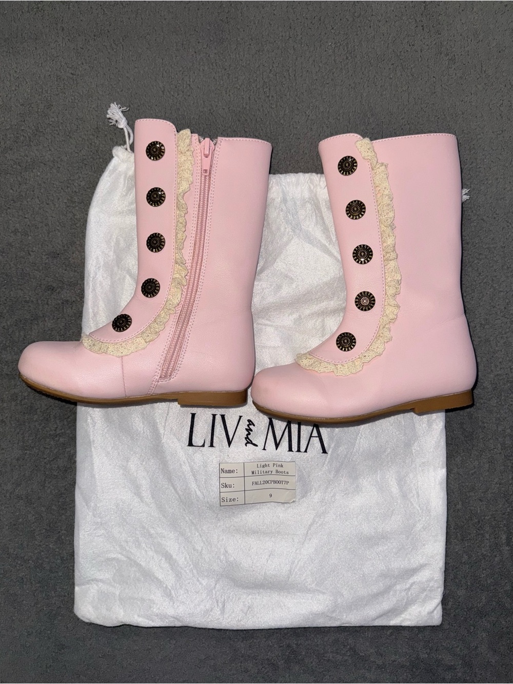 Liv & Mia Girls Pink Military Boots Size 9 Lace Ruffle Mia Belle